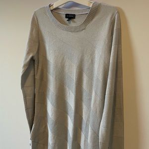 The Limited Asymmetrical Grey Striped Light Crewneck Tunic Fall Sweater - Medium